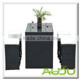 High Back Bar Stool Set Outdoor Rattan Bar Stool Set in Black thumbnail-3