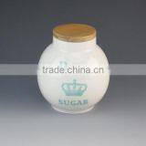 Coffee Tea Sugar Ball Shaped Porcelain Storage Bottle&jar With Wood Lid thumbnail-2