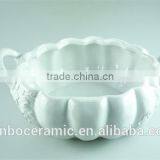 Ceramic/porcelain White Soup Tureen Pot Pumpkin Shaped With Handles no Lid thumbnail-1