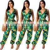 Ladies Green Leaf and Floria Printing Jumpsuit for Summer 2020 thumbnail-1