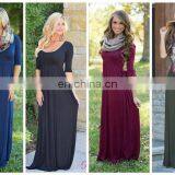 2019 Women Girls Mommy and me Solid Color Jersey Fabric Knitted Maxi Long Sleeve Fall Dresses (this Link for WOMAN) thumbnail-2