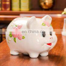 children gift home decoration rose colorful pig shape ceramic money box saving box