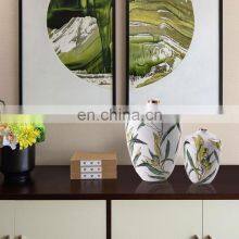 New Chinese Green Leaf White Modern Nordic Decorative Ceramic Vase For Home Decor thumbnail-2