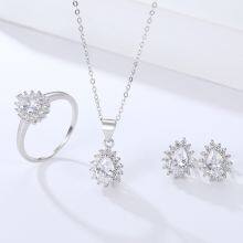 The Platinum Gold Plated 925 Sterling Silver Jewelry Set Rings Inlay Water Drop Sapphire thumbnail-2