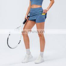 New Rib Two Piece Anti-Glare High Waist Sports Women Fitness Golf Tennis Skirts With Pockets thumbnail-3