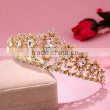 Gold Rhinestones Alloy Crystal Crowns Wholesale Factory Wedding Tiara Crown Band thumbnail-5