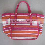 Pink Color Striped Patten Paper Straw Beach Bag thumbnail-1