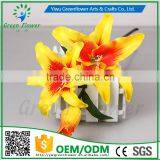 2016 Wholesale 3 Heads Latex Artificial PU Flowers Lily Real Touch Bouquet Wedding Bridal Decor Display Flower thumbnail-1