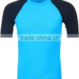 92% Polyester 8% Spandex (Lycra) Plain Cyan Short Sleeves Compression Shirt / Rash Guard With Black Sleeves