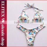 2017 Newest Green Leaves Top Dark Blue Bottom Sexy Print Swimwear Bikini CK378 thumbnail-2
