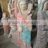 Antique Wooden Carving Virgin Mary With Child Sculpture thumbnail-1
