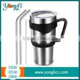 2 Curved Straws,Cleaning Brush With Beer or Caffee Tumbler 30 Oz With Lid and Handle,Rambler Stainless Steel Cups thumbnail-1