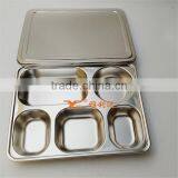 304 Stainless Steel Compartment Lunch Boxes 5 Compartment Dinner Plates thumbnail-3