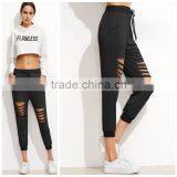 Woman's/Ladies' Black Cotton Cut Out Drawstring Pants thumbnail-1