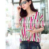 Womens Striped Batwing Casual Tops Plus Size Chiffon Blouse Shirt Desigen for Women thumbnail-2