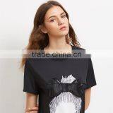 Printed Black Bow Dresses for 15-20 Years Girls Short Sleeve Tee Dress thumbnail-5