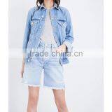 2017 Hot Sale OEM Fashion Style High-rise Cotton Boyfriend Blue Denim Jeans Shorts thumbnail-4