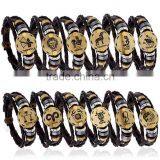 Retro 12 Zodiac Womens Mens Genuine Real Braid Faux Leather Bracelet Bangle Cuff Wristband Handmade Jewlery thumbnail-1