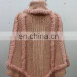Graceful Wholesale Knitted Choker Pullover For Women Knit Rabbit Fur Shawl Elegant Style Knitting Cape Poncho thumbnail-4