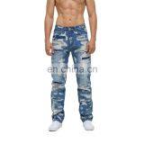 DiZNEW OEM Denim Baggy Pants Distressed Streetwear Ripped Embroidered Mens Jeans