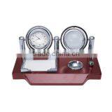 Two Globe Combined Clock Wood Stand Desk Wooden Clock thumbnail-1