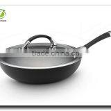 Newest Aluminum Non-stick Pressed Long Handle Frying Egg Pizza Pancake Pan Wok With Glass Lid thumbnail-1