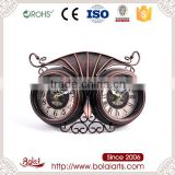 New product lovely owl head shape quartz large clock with dual time