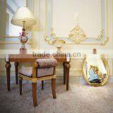 High Back Baroque Living Room & Bedroom Queen Throne King Chair/ Victorian Style Elegant White Fabric Armchair With Golden Frame thumbnail-3