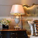 Graceful White Color Jade Body Brass Bottom Home Use Table Lamp With Fabric Lampshade thumbnail-1