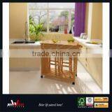 Natural Finish E1 MDF Rolling Wooden Coffee Table on Wheels thumbnail-1