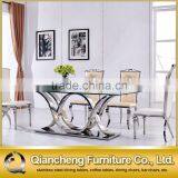New Modle Tempered Glass Dining Room Stainless Steel Dining Table Set thumbnail-2