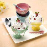 Set of 4pcs Stoneware Color-glazed Bowl Set With Spoon With Decal Printing thumbnail-1