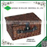 Antique Hand Woven Wicker Picnic Basket for Sale thumbnail-2