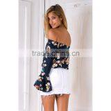 Summer New Tops for Women off Shoulder Bell Sleeve Floral Print Crop Tops thumbnail-4