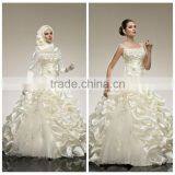 Ivory Long Sleeve Ball Gown Hijab Muslim Wedding Dress thumbnail-1