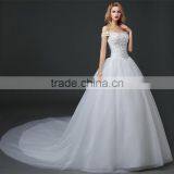 MGOO Stock Off Shoulder Flower Emboridery Beaded Back Straps Crossover Wedding Dress Bride Princess Dress thumbnail-4