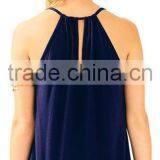 2017 Women Lacy Tank Top Round Neck Hem Heyhole Shirring Pima Cotton Modal Plain Dyed thumbnail-2
