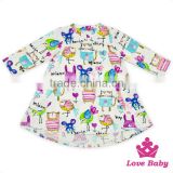 48BQA141 Lovebaby Printed Animal Pattern Long Sleeve With Two Big Pocket Baby Girls Casual Wear New Design Girls Short Frock