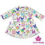 48BQA141 Lovebaby Printed Animal Pattern Long Sleeve With Two Big Pocket Baby Girls Casual Wear New Design Girls Short Frock thumbnail-1