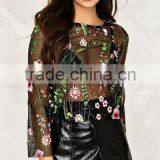 Runwaylover 107 Ladies 2017 Summer Lace Embroidery Transparent Blouse thumbnail-1