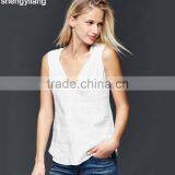 2016 Newest Product Pure Color Leisure 100% Linen Vest Custom High Quality Comfortable Ladies Tops thumbnail-4