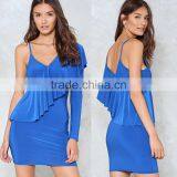 Wholesale Oem Custom Fashion Women Blue Sexy One Shoulder Dress thumbnail-1
