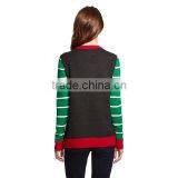 Jacquard Pattern Stripe Sleeve Cotton Knitwear Women Christmas Jumper Sweater thumbnail-2