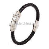 Hot Selling Leather Men Skull Bracelet Magnetic Buckle Twin Skeleton Charm Bracelet thumbnail-4