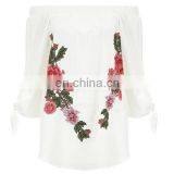 Ladies Floral Embroidered White Shoulderless Long Summer Tops (TP1761702) thumbnail-5