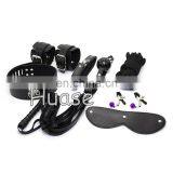 Sex Adult Bondage Toy Set 7pc Bondage Love Kit Blindfold, Collar, Wrist Restraints, Ball Gag, Whip, Nipple Clamps& Cotton Rope thumbnail-1