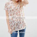 Sexy Women Leopard Animal Print Longline v Neck t Shirt thumbnail-1