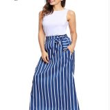High Waist Tie or Elastic Tie Vertical Stripe Skirt