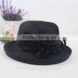Latest Style Womens' Chuch Hat,Black Straw Hat With Sinamay Flower Decorate thumbnail-6