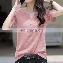 Manufacturer Wholesale Custom Sports and Leisure Pure Cotton Short-sleeved Women's Plus Size V-neck T-shirt thumbnail-3